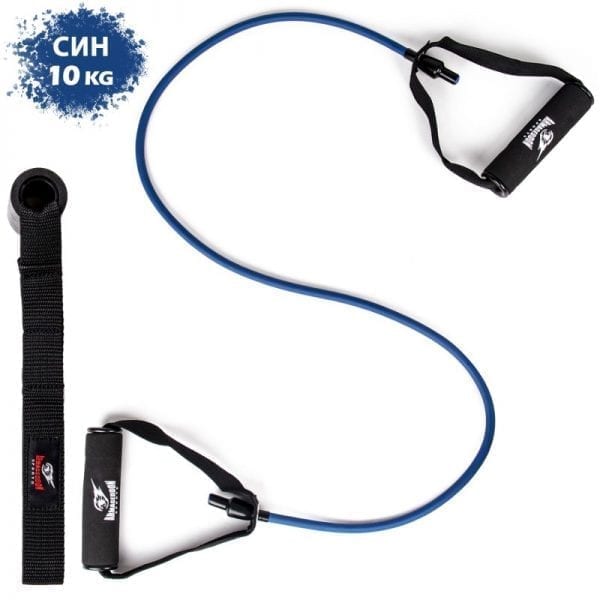 Фитнес ластик с ръкохватки и анкер за врата Armageddon Sports, 10кг, син